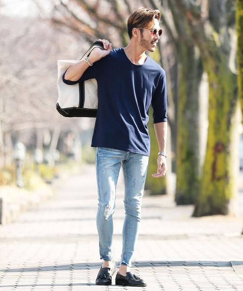 roshell（ロシェル）の「ストレッチ クルーネック無地五分袖Tシャツ（Tシャツ/カットソー・メンズ・ブラック/ネイビー/ホワイト/チャコールグレー・SMALL/X-LARGE/MEDIUM/XX-LARGE/LARGE）」の18枚目の写真