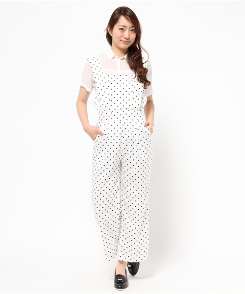 OUTLET（アウトレット）の「【who's who Chico】ドット柄サロペット（サロペット/オーバーオール・レディース・ブラック×ホワイト/ネイビー/ホワイト×ブラック・FREE）」の2枚目の写真
