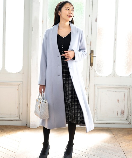 MISCH MASCH(ミッシュマッシュ)の「ノーカラーチェスターコート(ステンカラーコート・レディース・ブラック/モカ/ブルー系その他・MEDIUM)」の6枚目の写真