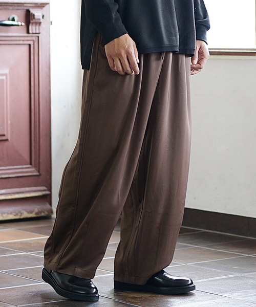 メンズツイードウールパンツワイドパンツストレート秋冬 尾州スラックス最新作！ 大人に送るワイドシルエットで落ち感