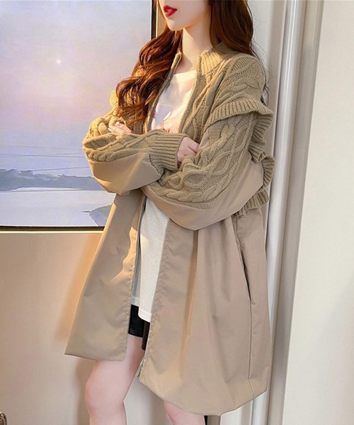 shopnikoniko（ショップニコニコ）の「ニットドッキング マウンテンパーカー（マウンテンパーカー・レディース・ベージュ/カーキ・フリー）」の2枚目の写真