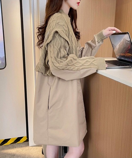 shopnikoniko（ショップニコニコ）の「ニットドッキング マウンテンパーカー（マウンテンパーカー・レディース・ベージュ/カーキ・フリー）」の15枚目の写真