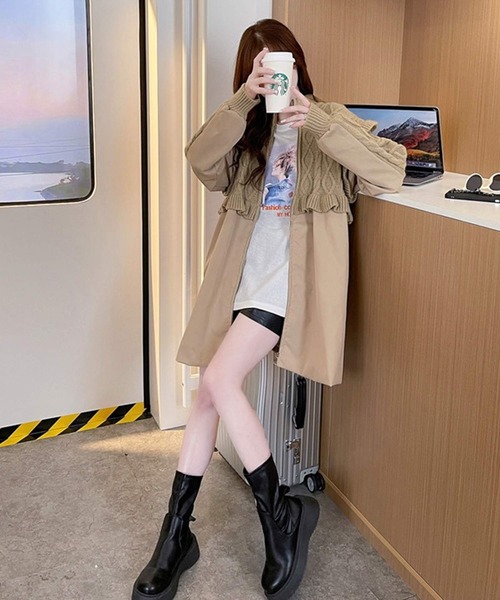 shopnikoniko（ショップニコニコ）の「ニットドッキング マウンテンパーカー（マウンテンパーカー・レディース・ベージュ/カーキ・フリー）」の8枚目の写真
