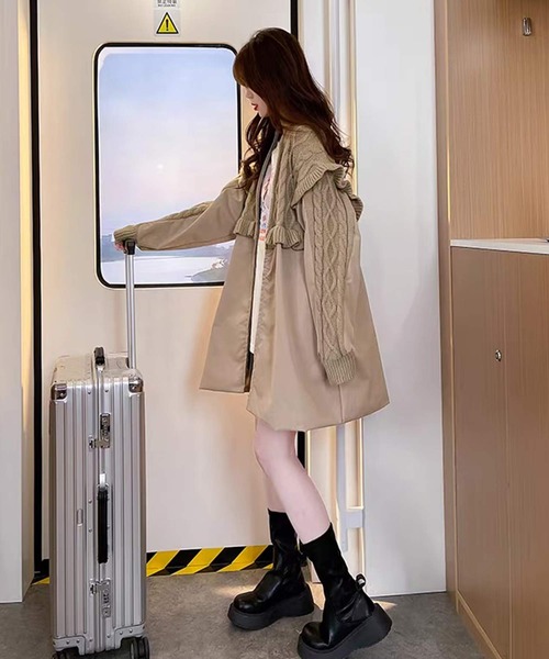 shopnikoniko（ショップニコニコ）の「ニットドッキング マウンテンパーカー（マウンテンパーカー・レディース・ベージュ/カーキ・フリー）」の3枚目の写真