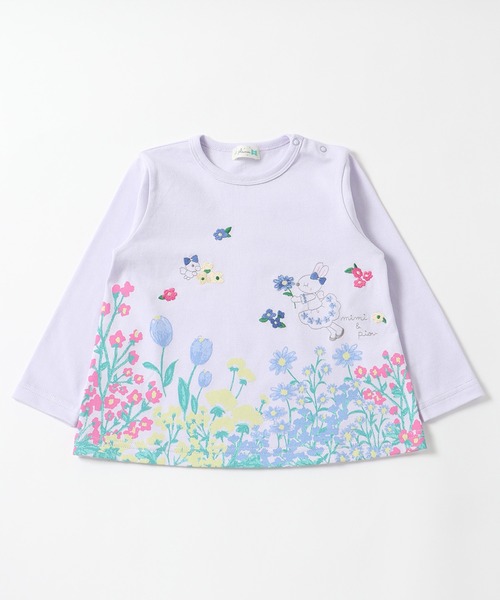 KP（ケーピー）の「日本製/mimiちゃん＆piouちゃんお花刺繍長袖Tシャツ(80～90)（Tシャツ/カットソー・キッズ・オフホワイト/ラベンダー・90cm）」の2枚目の写真