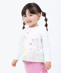 日本製/mimiちゃん＆piouちゃんお花刺繍長袖Tシャツ(80～90)