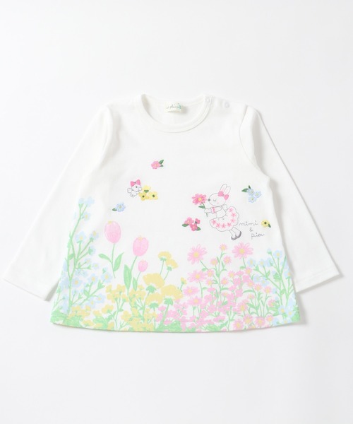 KP（ケーピー）の「日本製/mimiちゃん＆piouちゃんお花刺繍長袖Tシャツ(80～90)（Tシャツ/カットソー・キッズ・オフホワイト/ラベンダー・90cm）」の5枚目の写真