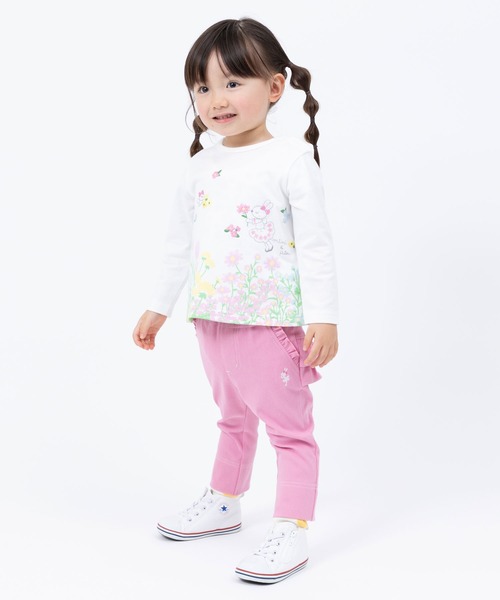 KP（ケーピー）の「日本製/mimiちゃん＆piouちゃんお花刺繍長袖Tシャツ(80～90)（Tシャツ/カットソー・キッズ・オフホワイト/ラベンダー・90cm）」の3枚目の写真