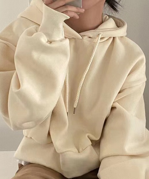 DAY CLOSET（デイ クローゼット）の「レディース 裏起毛フード付きリブクロップドスウェット（スウェット・レディース・ネイビー/ピンク/グリーン/アイボリー/ダークグレー・ONE SIZE）」の11枚目の写真