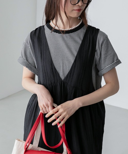 BONLECILL(ボンルシール)の「ギャザーデザインシアーストライプキャミソールワンピース/ジャンスカ(ワンピース・レディース・オレンジ/ブラック/アイボリー/ブルー・FREE)」の15枚目の写真