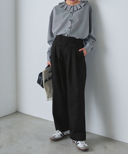 forksy.(フォルクシー)の「【forksy.】チノ2タックワイドストレートパンツ(チノパンツ・レディース・アイボリー/カーキ/ベージュ/ブラック・S/M/L)」の22枚目の写真