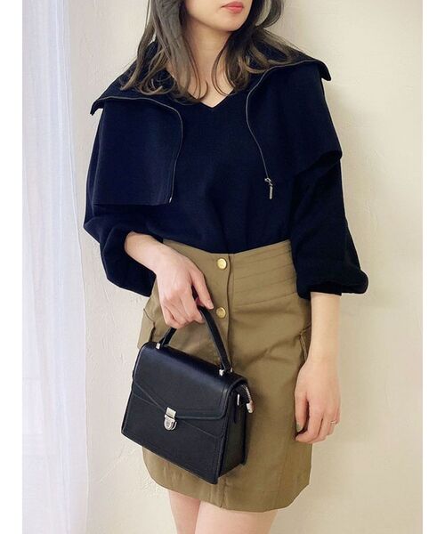 dazzlin（ダズリン）の「ジップアップ2ピースレイヤードニット（ニット/セーター・レディース・ブラック/オフホワイト/ブルー・FREE）」の5枚目の写真