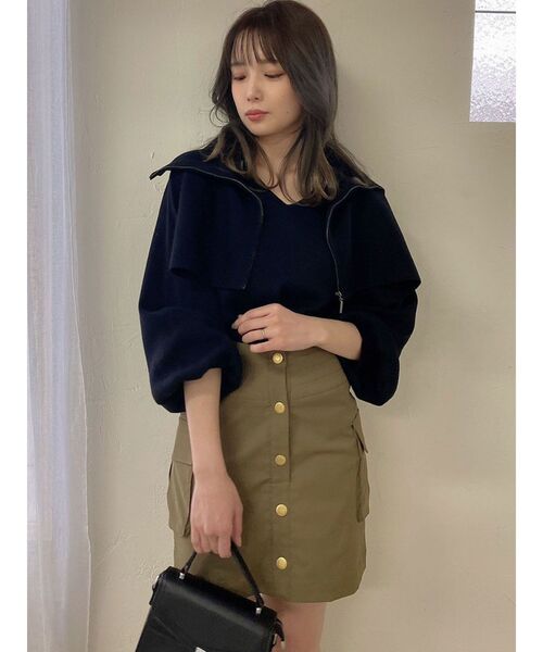 dazzlin（ダズリン）の「ジップアップ2ピースレイヤードニット（ニット/セーター・レディース・ブラック/オフホワイト/ブルー・FREE）」の14枚目の写真