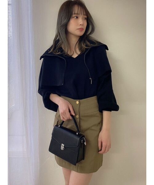 dazzlin（ダズリン）の「ジップアップ2ピースレイヤードニット（ニット/セーター・レディース・ブラック/オフホワイト/ブルー・FREE）」の10枚目の写真