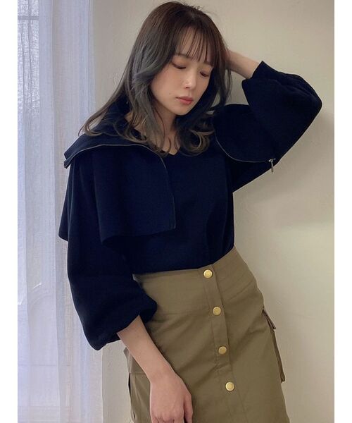 dazzlin（ダズリン）の「ジップアップ2ピースレイヤードニット（ニット/セーター・レディース・ブラック/オフホワイト/ブルー・FREE）」の8枚目の写真