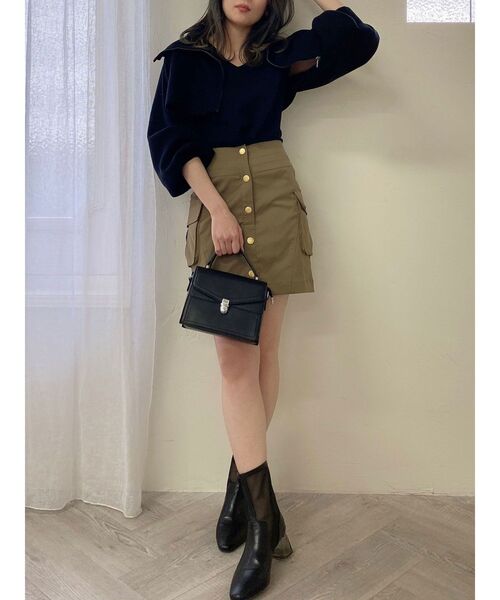 dazzlin（ダズリン）の「ジップアップ2ピースレイヤードニット（ニット/セーター・レディース・ブラック/オフホワイト/ブルー・FREE）」の12枚目の写真