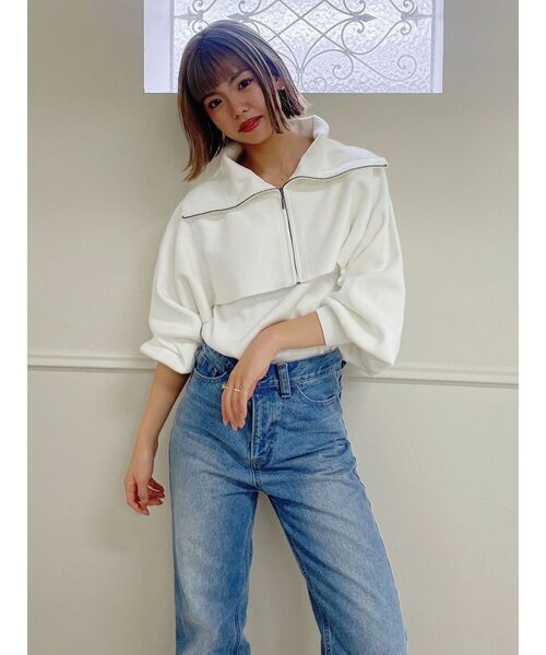 dazzlin（ダズリン）の「ジップアップ2ピースレイヤードニット（ニット/セーター・レディース・ブラック/オフホワイト/ブルー・FREE）」の6枚目の写真