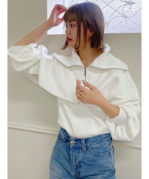 dazzlin（ダズリン）の「ジップアップ2ピースレイヤードニット（ニット/セーター・レディース・ブラック/オフホワイト/ブルー・FREE）」の15枚目の写真