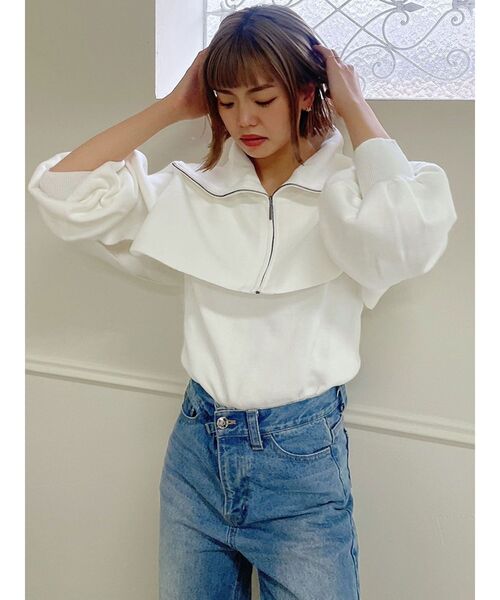 dazzlin（ダズリン）の「ジップアップ2ピースレイヤードニット（ニット/セーター・レディース・ブラック/オフホワイト/ブルー・FREE）」の11枚目の写真