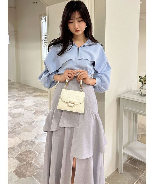 dazzlin（ダズリン）の「ジップアップ2ピースレイヤードニット（ニット/セーター・レディース・ブラック/オフホワイト/ブルー・FREE）」の9枚目の写真