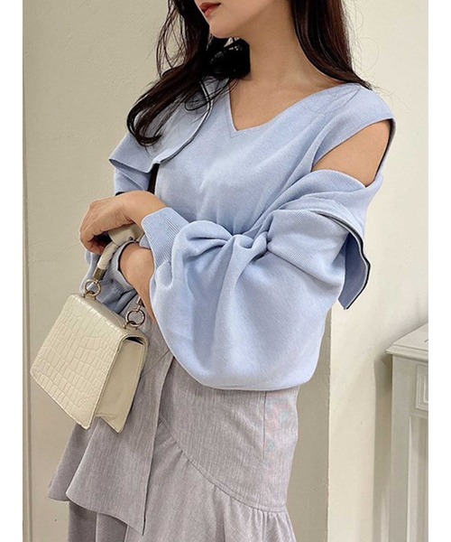 dazzlin（ダズリン）の「ジップアップ2ピースレイヤードニット（ニット/セーター・レディース・ブラック/オフホワイト/ブルー・FREE）」の3枚目の写真