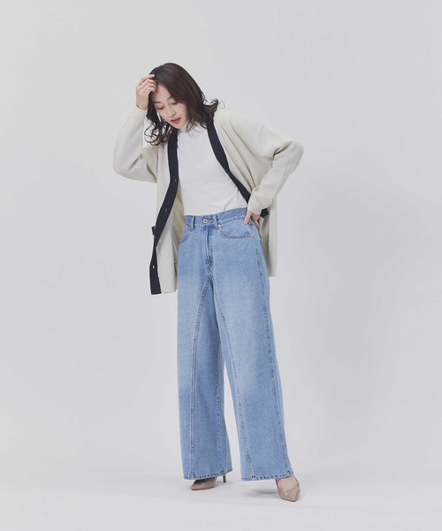 BACK NUMBER(バックナンバー)の「【BACK NUMBER】切替ワイドパンツ(デニムパンツ・レディース・ダークインディゴブルー/ライトインディゴブルー・S/M/L)」の3枚目の写真