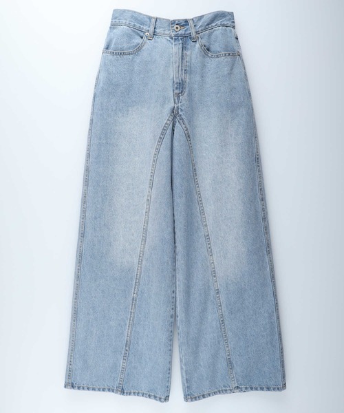 BACK NUMBER(バックナンバー)の「【BACK NUMBER】切替ワイドパンツ(デニムパンツ・レディース・ダークインディゴブルー/ライトインディゴブルー・S/M/L)」の9枚目の写真