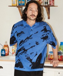 ADAMPATEK / abstract pattern short sleeve knit polo shirts/ルーズシルエットニットポロシャツ”アブストラクト”