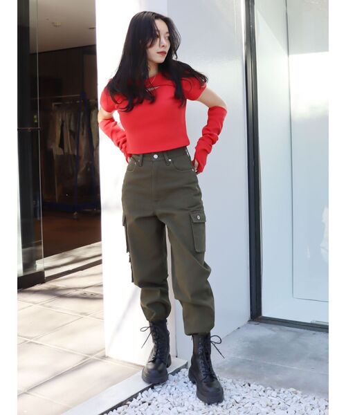 EVRIS（エヴリス）の「アームウォーマーショートトップス（Tシャツ/カットソー・レディース・レッド/ホワイト/ブラック・FREE）」の13枚目の写真