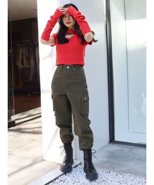 EVRIS（エヴリス）の「アームウォーマーショートトップス（Tシャツ/カットソー・レディース・レッド/ホワイト/ブラック・FREE）」の14枚目の写真