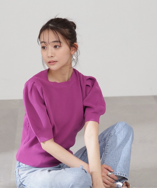 N.（N. Natural Beauty Basic）（エヌエヌナチュラルビューティーベーシック）の「◆タックスリーブスポンディッシュニット（ニット/セーター・レディース・オフホワイト/ブラック/モカ/レモンイエロー/ピンク・MEDIUM）」の15枚目の写真