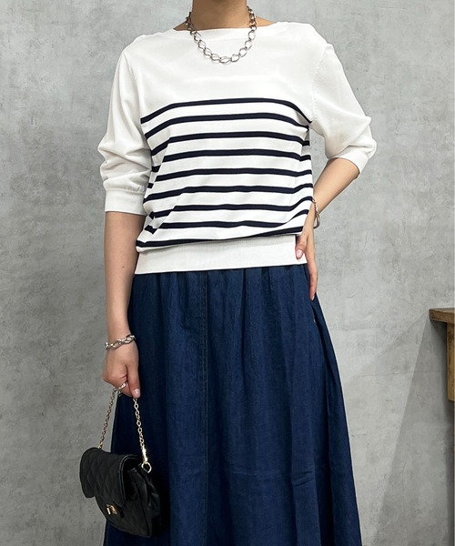 un dix cors（アンディコール）の「五分袖ニットプルオーバー（ニット/セーター・レディース・オフホワイト/ブラック/ホワイト/サックスブルー・FREE）」の3枚目の写真