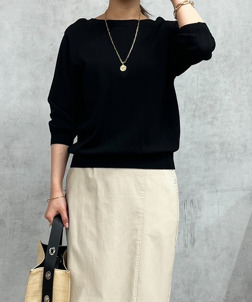 un dix cors（アンディコール）の「五分袖ニットプルオーバー（ニット/セーター・レディース・オフホワイト/ブラック/ホワイト/サックスブルー・FREE）」の4枚目の写真