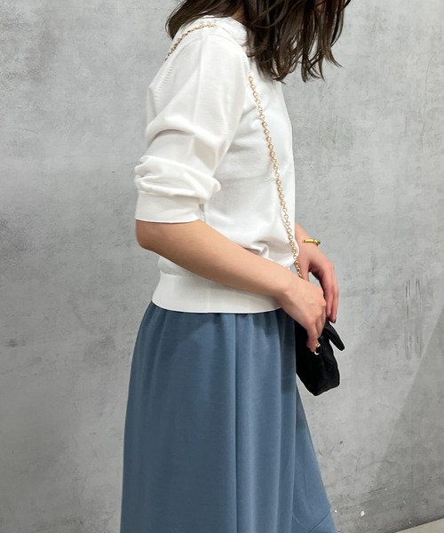 un dix cors（アンディコール）の「五分袖ニットプルオーバー（ニット/セーター・レディース・オフホワイト/ブラック/ホワイト/サックスブルー・FREE）」の6枚目の写真