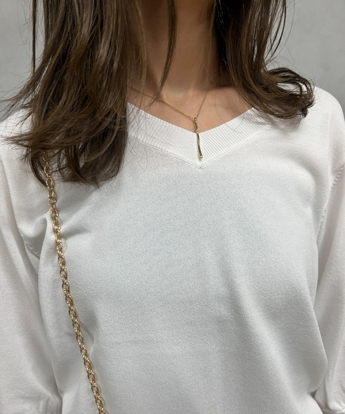 un dix cors（アンディコール）の「五分袖ニットプルオーバー（ニット/セーター・レディース・オフホワイト/ブラック/ホワイト/サックスブルー・FREE）」の13枚目の写真