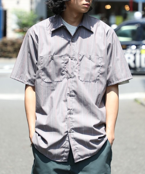 良品　KAPITAL　半袖　トップス　グレー系　2　コットン セール】【RED KAP】4.25ワークシャツ半袖ストライプ RDKP-S0020
