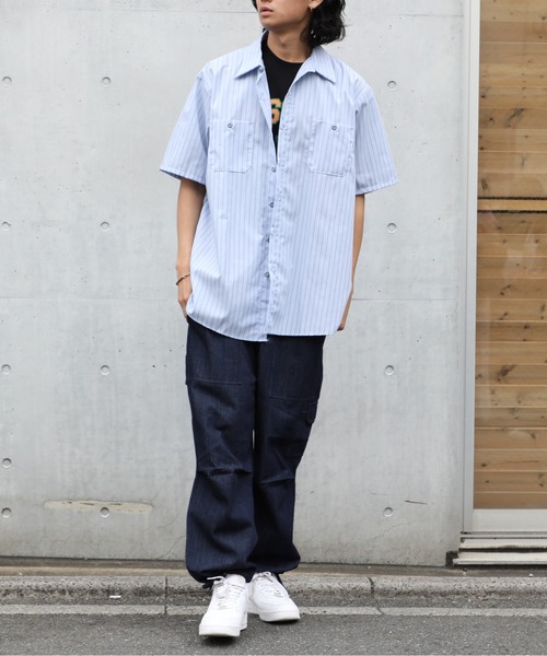 ライフワーク レディース) ライト リブ ショート 半袖 Tシャツ セール】【RED KAP】4.25ワークシャツ半袖ストライプ RDKP-S0020