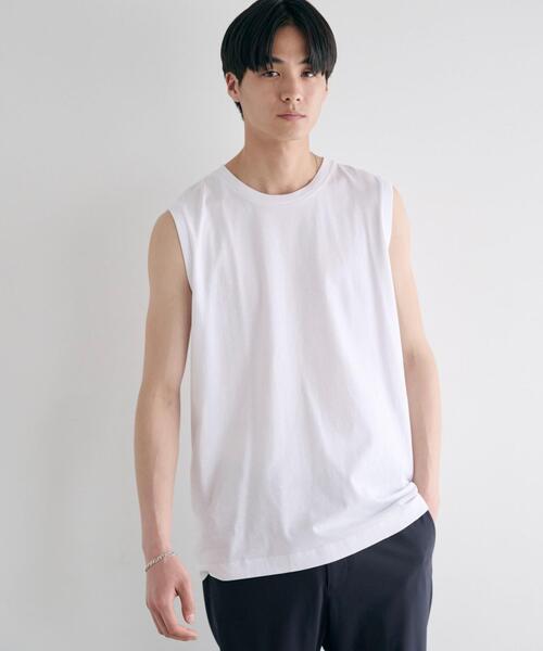 green label relaxing（グリーンレーベルリラクシング）の「ドライコットン ノースリーブ Tシャツ -吸水速乾-（タンクトップ・メンズ・ブラック/ホワイト/ライトグレー・M/L/XL/XXL/S）」の2枚目の写真