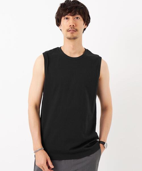 green label relaxing（グリーンレーベルリラクシング）の「ドライコットン ノースリーブ Tシャツ -吸水速乾-（タンクトップ・メンズ・ブラック/ホワイト/ライトグレー・M/L/XL/XXL/S）」の3枚目の写真