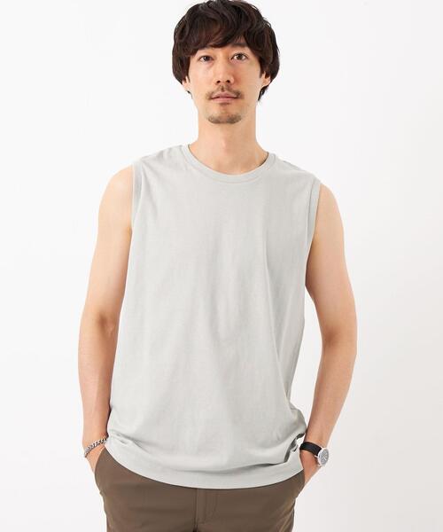 green label relaxing（グリーンレーベルリラクシング）の「ドライコットン ノースリーブ Tシャツ -吸水速乾-（タンクトップ・メンズ・ブラック/ホワイト/ライトグレー・M/L/XL/XXL/S）」の6枚目の写真