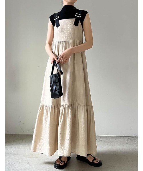 Re:EDIT（リエディ）の「[2023 SUMMER COLLECTION][低身長/高身長サイズ有]リネンブレンドバックルストラップティアードジャンパースカート（ワンピース/ドレス）」