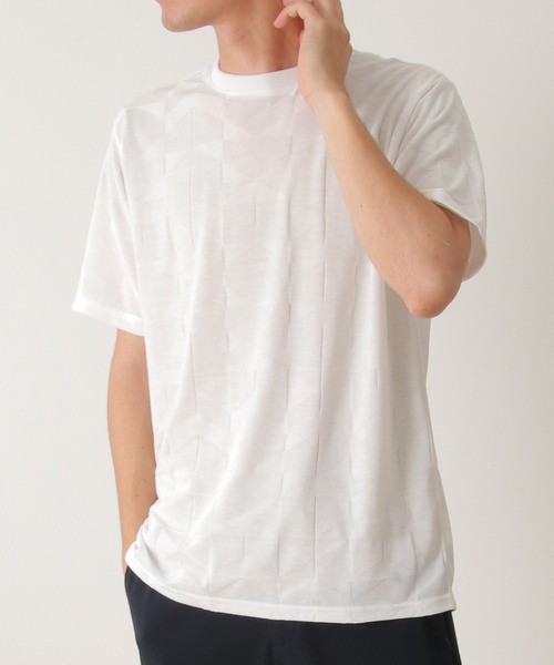 ikka(イッカ)の「リンクスジャガードジオメTシャツ(Tシャツ/カットソー・メンズ・グレー/ネイビー/ホワイト・M/L/XL)」の1枚目の写真