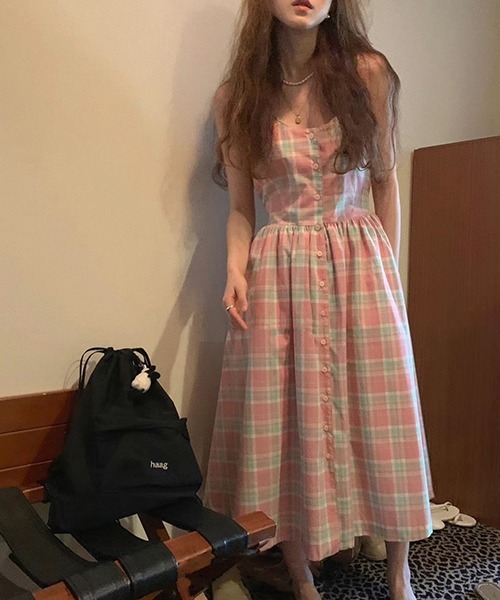 FREE STYLISTS(フリー スタイリスト)の「YUGA_YGMC チェック柄 ノースリーブワンピース(ワンピース・レディース・ピンク/ブルー・FREE)」の11枚目の写真