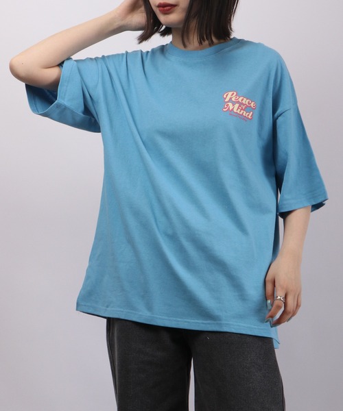 spiritoso（スピリトーゾ）の「spiritoso Peace Mind ロゴプリント 半袖Tシャツ（Tシャツ/カットソー・レディース・ホワイト/スミクロ/レモンイエロー/サックスブルー・F）」の16枚目の写真