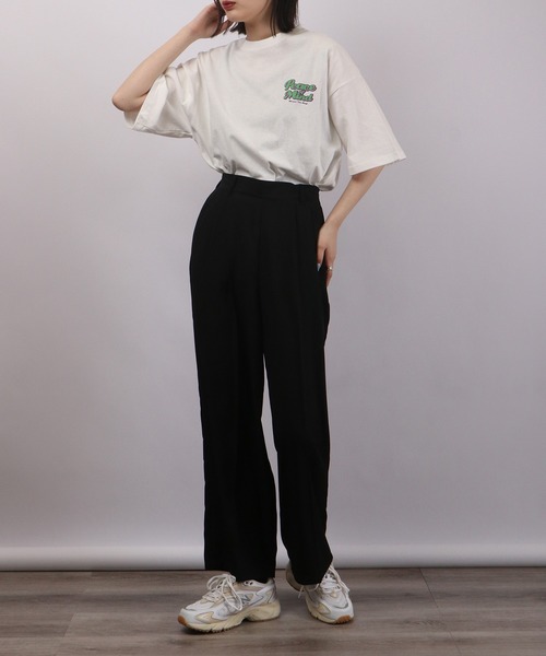 spiritoso（スピリトーゾ）の「spiritoso Peace Mind ロゴプリント 半袖Tシャツ（Tシャツ/カットソー・レディース・ホワイト/スミクロ/レモンイエロー/サックスブルー・F）」の9枚目の写真