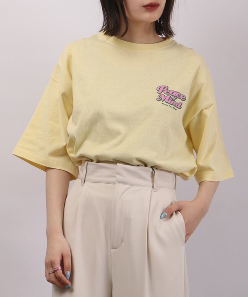 spiritoso（スピリトーゾ）の「spiritoso Peace Mind ロゴプリント 半袖Tシャツ（Tシャツ/カットソー・レディース・ホワイト/スミクロ/レモンイエロー/サックスブルー・F）」の11枚目の写真