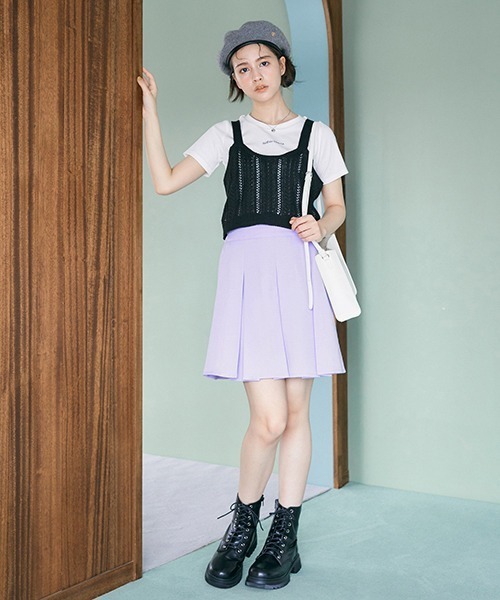 LOVETOXIC（ラブトキシック）の「ツイードボックスプリーツスカパン（スカート・キッズ・ブラック/ラベンダー・S/M/L）」の4枚目の写真