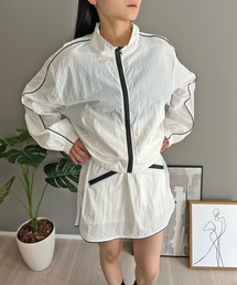 バイカラーパイピングナイロンタッチブルゾン&ミニスカパンセットアップ