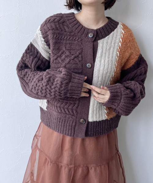 LOWRYS FARM(ローリーズファーム)の「パッチワーククラフトカーディガンLS 977413(カーディガン/ボレロ・レディース・ブラウン/アイボリー/ブラック・FREE)」の12枚目の写真
