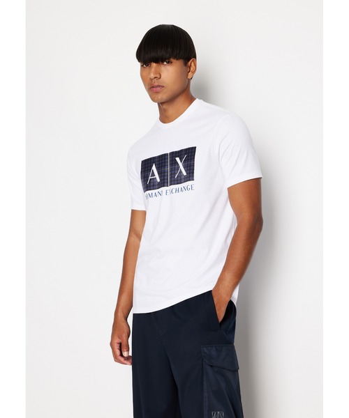 【セール】【A|X アルマーニ エクスチェンジ】チェックパターンAXロゴ 半袖クルーネックTシャツ/REGULAR（Tシャツ/カットソー）｜ARMANI EXCHANGE（アルマーニエクスチェンジ）